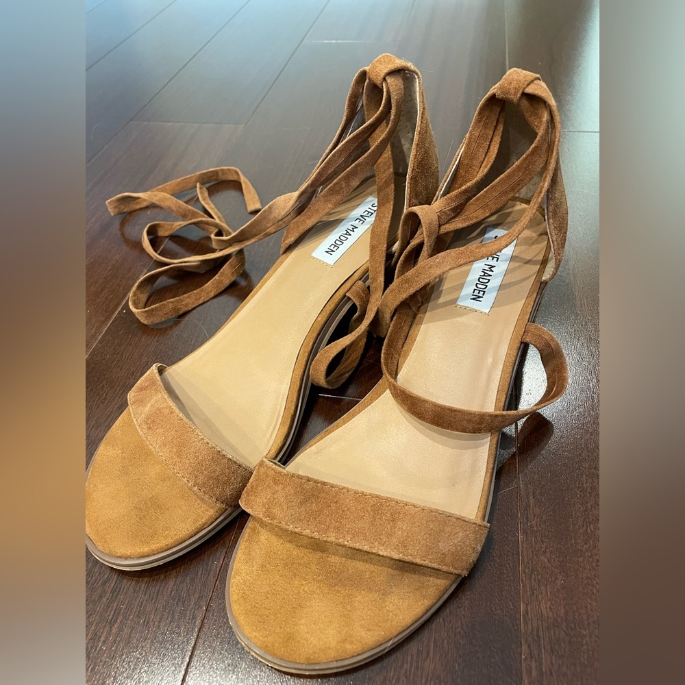 Steve Madden Tan Suede Lace-Up Sandals